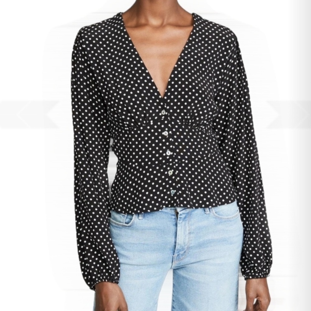 Free People Love Street Polka Dot Peplum Romantic Blouse